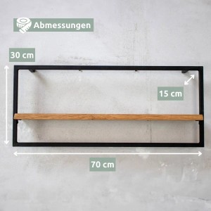 Holz4home Wandregal Long in Schwarz mit Eichenholz. Modernes Sideboard ohne Baumkante.