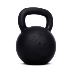 Schwarze Suprfit Elite Gusseisen Kettlebell 36 kg für Krafttraining. Ergonomischer Griff, pulverbeschichtet.