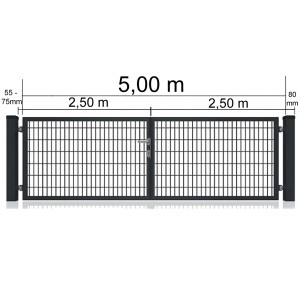 Doppeltor für Doppelstabmattenzaun, Anthrazit, 500x80 cm, mit Rahmen und Griff.