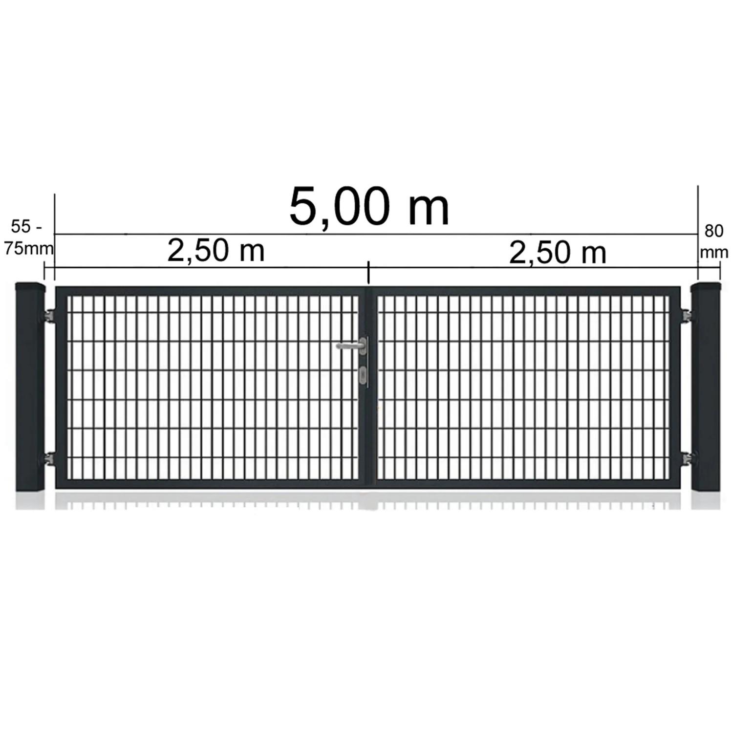 Doppeltor für Doppelstabmattenzaun, Anthrazit, 500x80 cm, mit Rahmen und Griff.