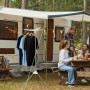Klappbarer Wäscheständer aus Edelstahl/Kunststoff in Silber/Weiß mit 3 drehbaren Armen für Kleiderbügel, ideal für Camping.