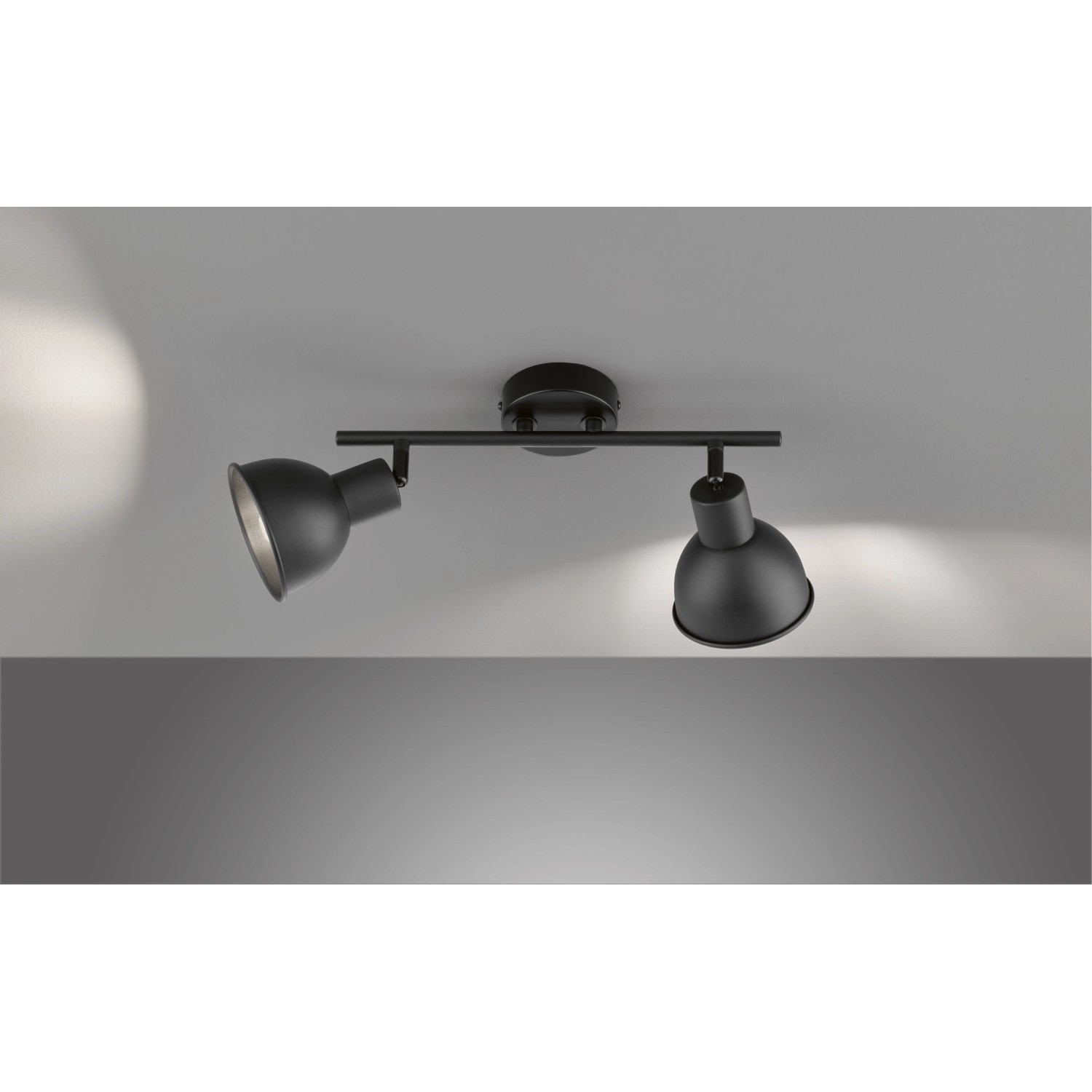 Schwarze Fischer & Honsel Deckenleuchte Speedy mit 2 Lampen, 28 cm breit, für Spots.