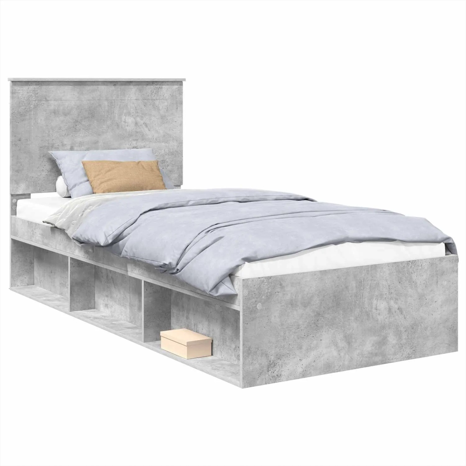 vidaXL Bettrahmen mit Kopfteil Beton 90 x 200 cm Massives Kiefernholz 3409411