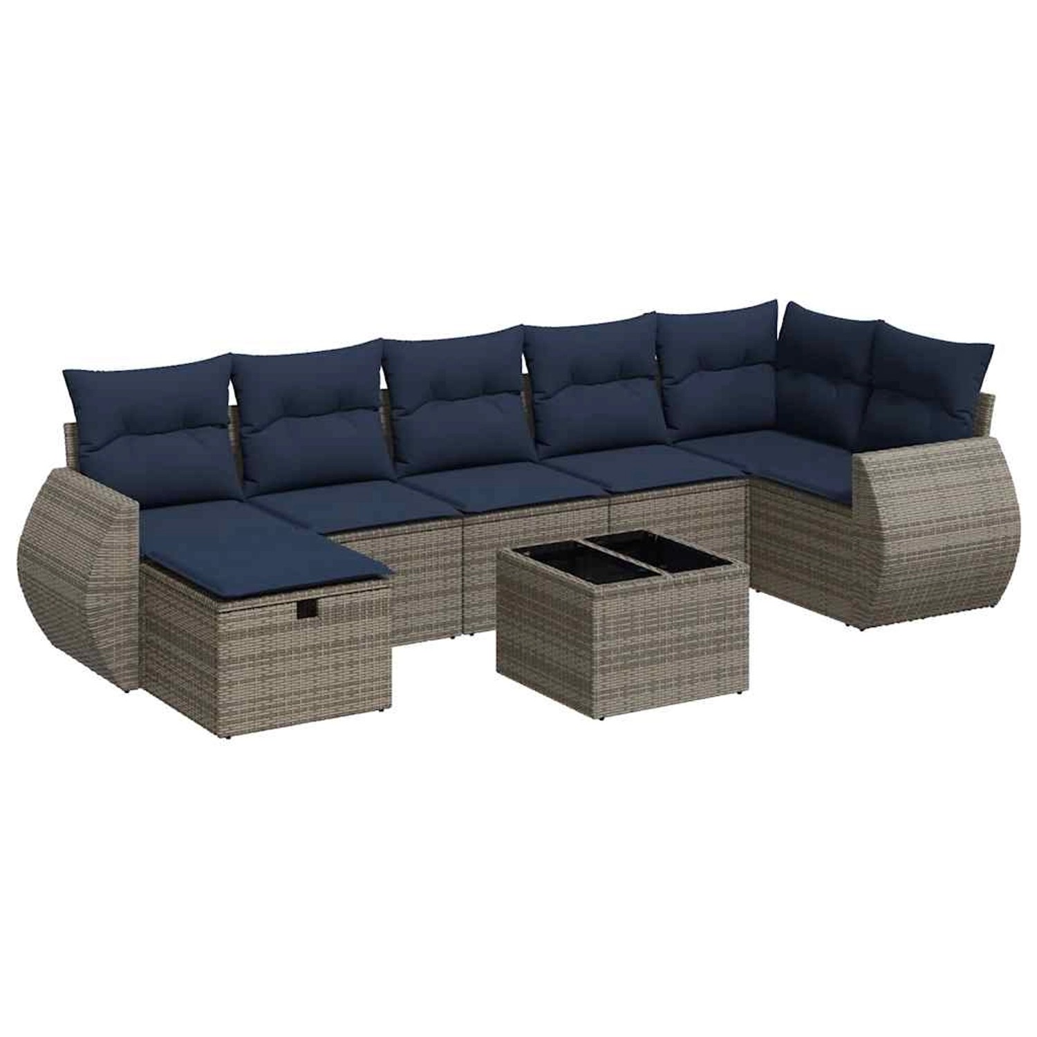 vidaXL 8-Tlg Garten-Sofagarnitur mit Kissen Grau Poly Rattan 3325617