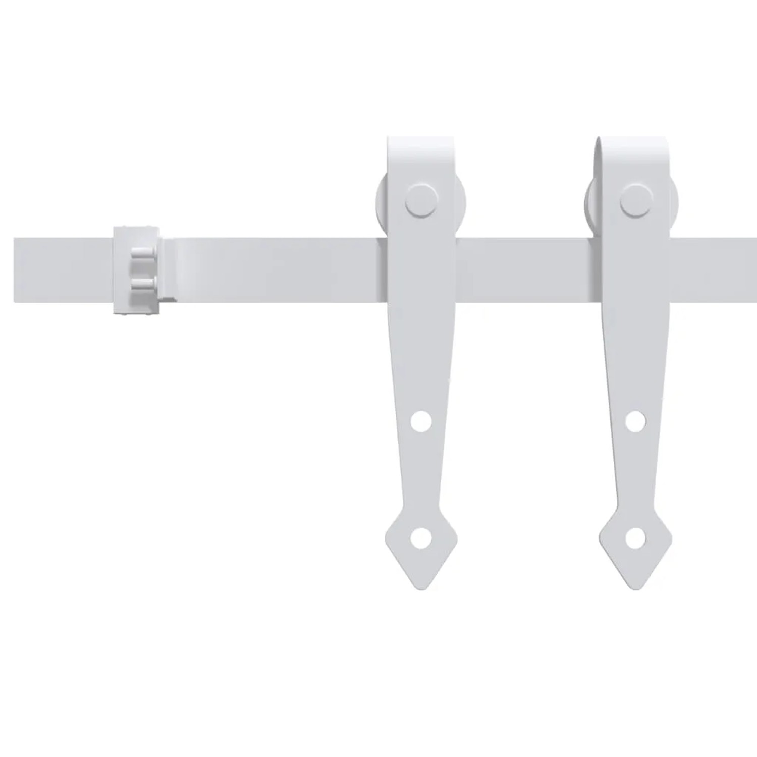 Weißes Mini Schiebetürbeschlag Set aus Carbonstahl für Schranktüren, 152 cm lang, mit Laufschiene und Rollen.