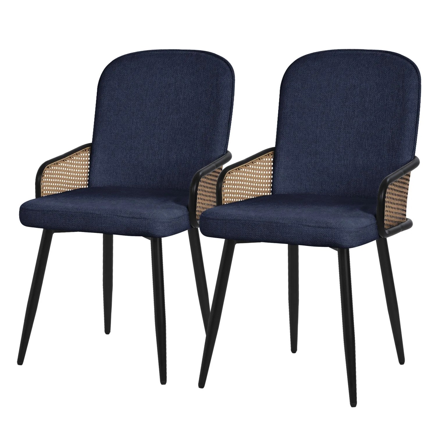 ML-Design Esszimmerstühle 2Er Set Dunkelblau mit Stoffbezug Rattan