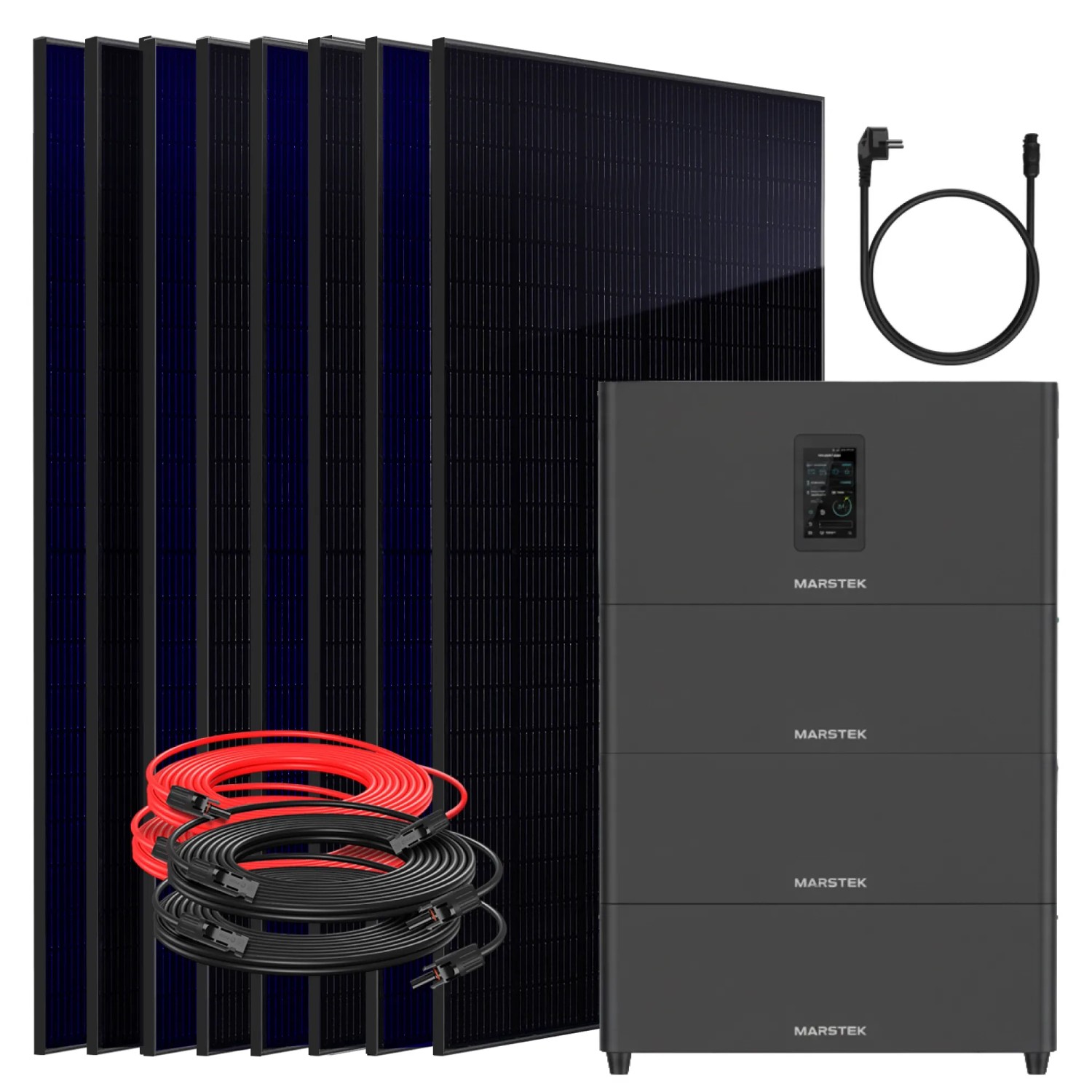 SUNNIVA Balkonkraftwerk 4000W Marstek Jupiter C Plus 10,24 kWh Solarspeicher Wechselrichter inkl Kabel 8x500W Solarmodule Bifazial Fullblack GlasGlas