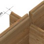Detailaufnahme der Eckverbindung (28mm) des Palmako Gartenhauses Alice aus braunem, kesseldruckimprägniertem Holz.