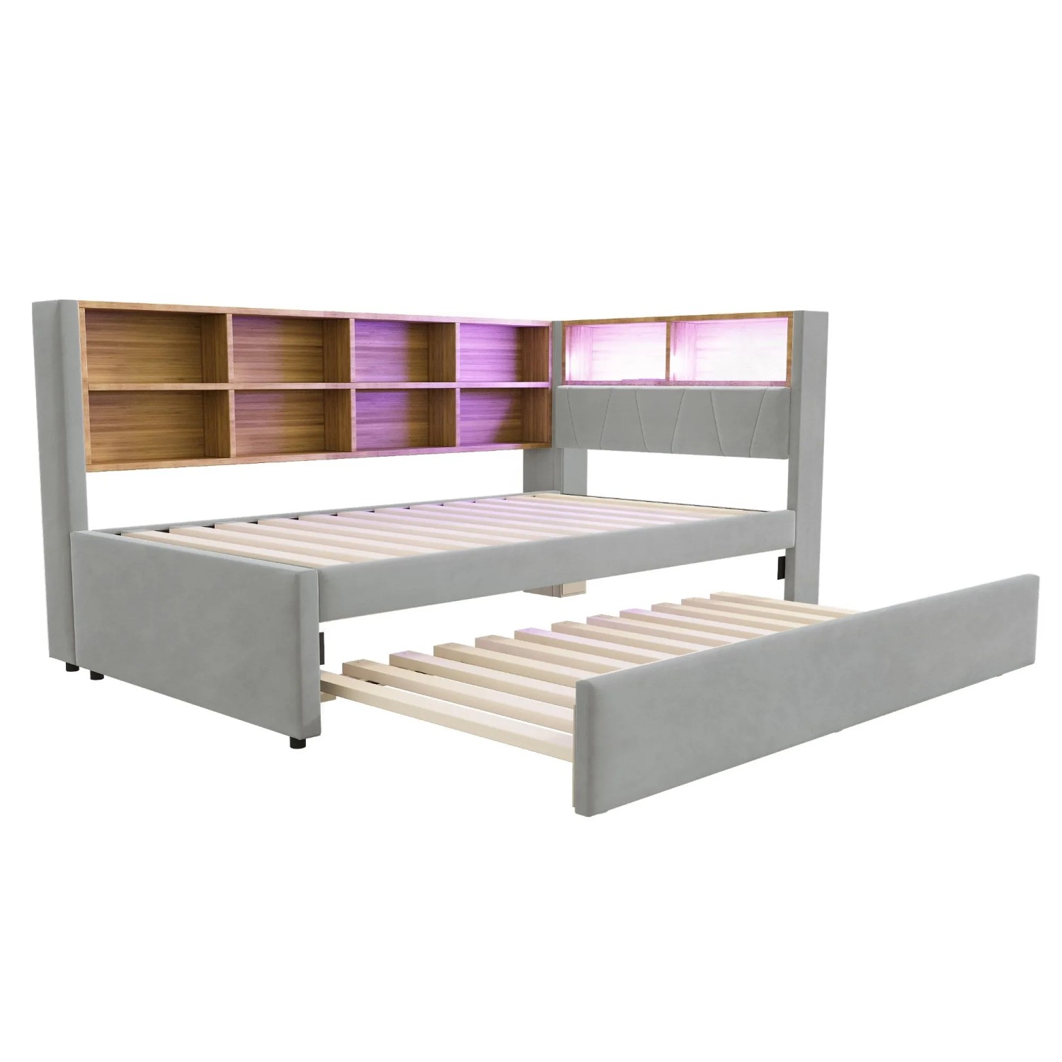 Merax Schlafsofa 90x200cm LED USB Ausziehbett Flanell Hellgrau