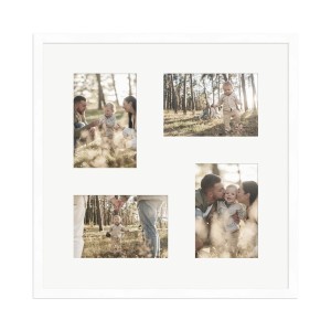 Weißer WANDStyle Galerierahmen für 4 Fotos (10x15 cm). Quadratischer Bilderrahmen für die Wand.