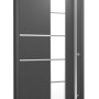 Moderne Aluminium Haustür Moderno M360/P in Anthrazit mit Edelstahlgriff und Glaseinsatz.
