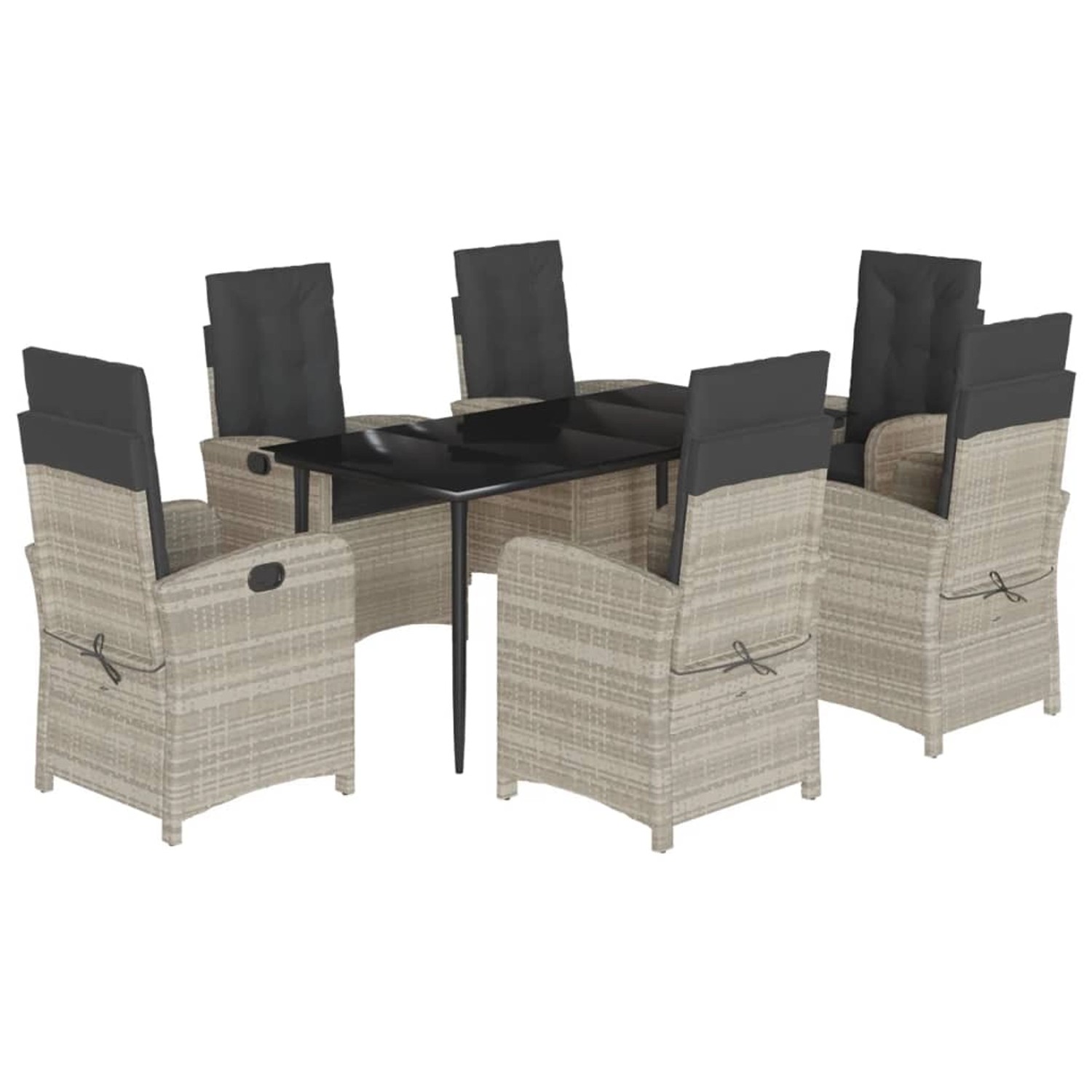vidaXL 7-Tlg Garten-Essgruppe mit Kissen Hellgrau Poly Rattan 3212847 günstig online kaufen