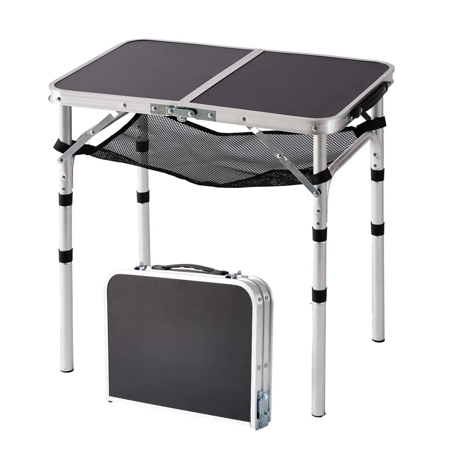 Relaxdays Klapptisch Aluminium Schwarz Höhenverstellbar 60 cm x 60 cm x 40 cm