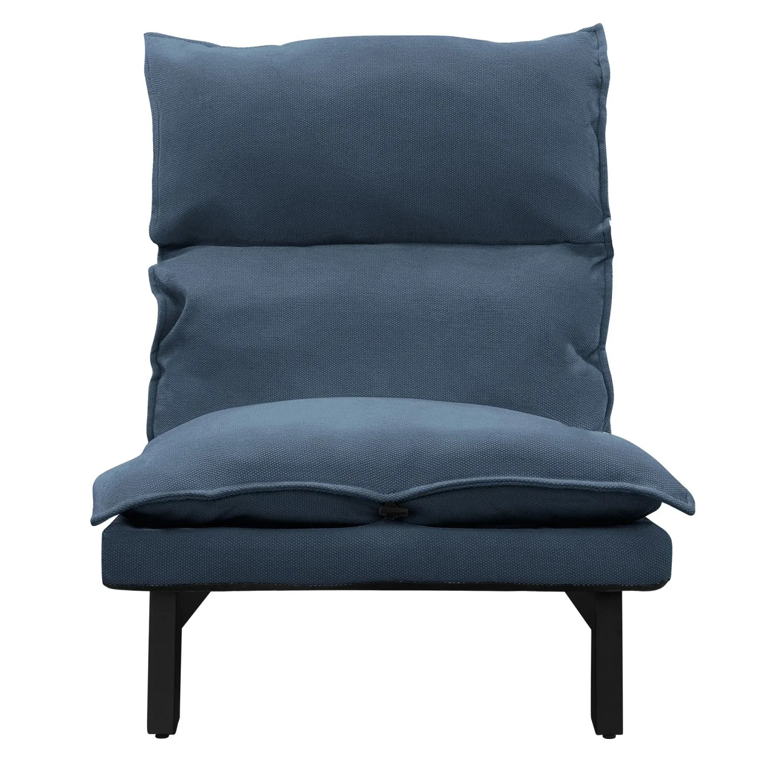 Blauer ML-Design Bodenstuhl mit Leinenbezug und Stahlgestell. Bequemer Loungesessel zum Entspannen.