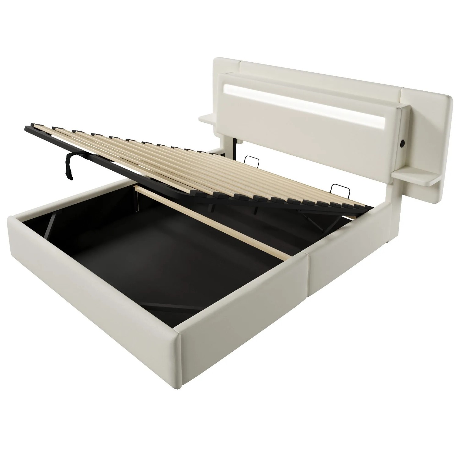 Merax Polsterbett 140x200 cm Mit Hydraulischem Stauraum Nachttisch USB LED