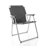 Anthrazitgrauer Klappstuhl mit robustem Metallgestell und Armlehnen für Camping, Garten, Angeln.