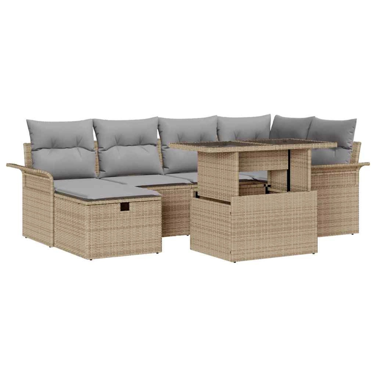 vidaXL Garten-Sofa-Set mit Kissen mit Speicher 7-Tlg Beige Poly Rattan 3359 günstig online kaufen