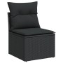 Schwarzes vidaXL Garten-Sofamodul aus Rattan mit Kissen, Teil einer 10-teiligen Gartenmöbel-Garnitur.
