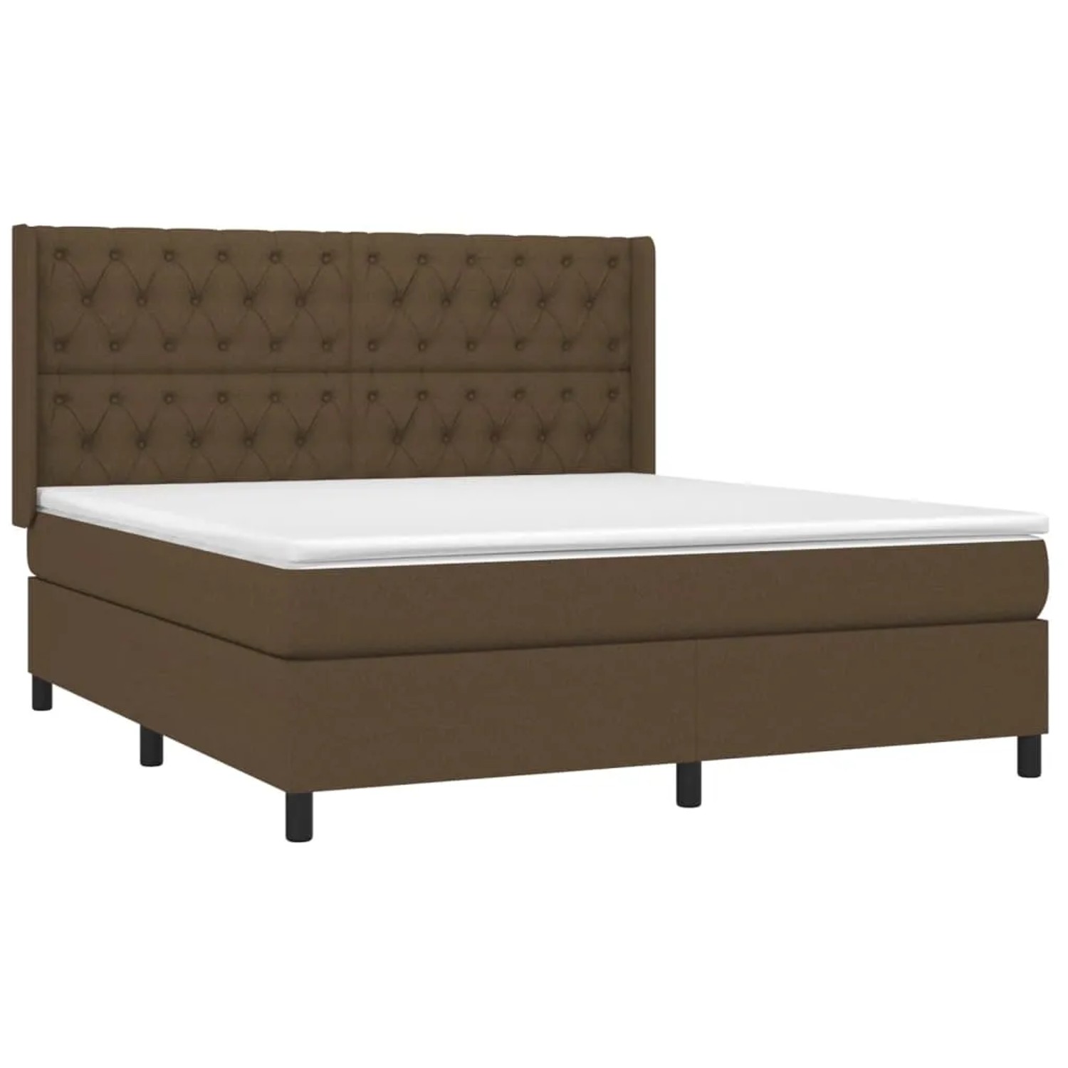 Braunes Boxspringbett (160x200 cm) mit Matratze und Kopfteil, Stoffbezug.