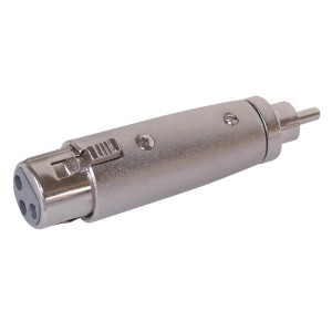 Blanko Adapter XLR-Buchse auf Cinch-Stecker aus Metall, zur Signalübertragung.