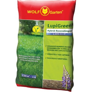 Wolf Garten Hybrid-Rasendünger LupiGreen® 10kg im roten Sack. Langzeitdünger für dichten, vitalen Rasen.