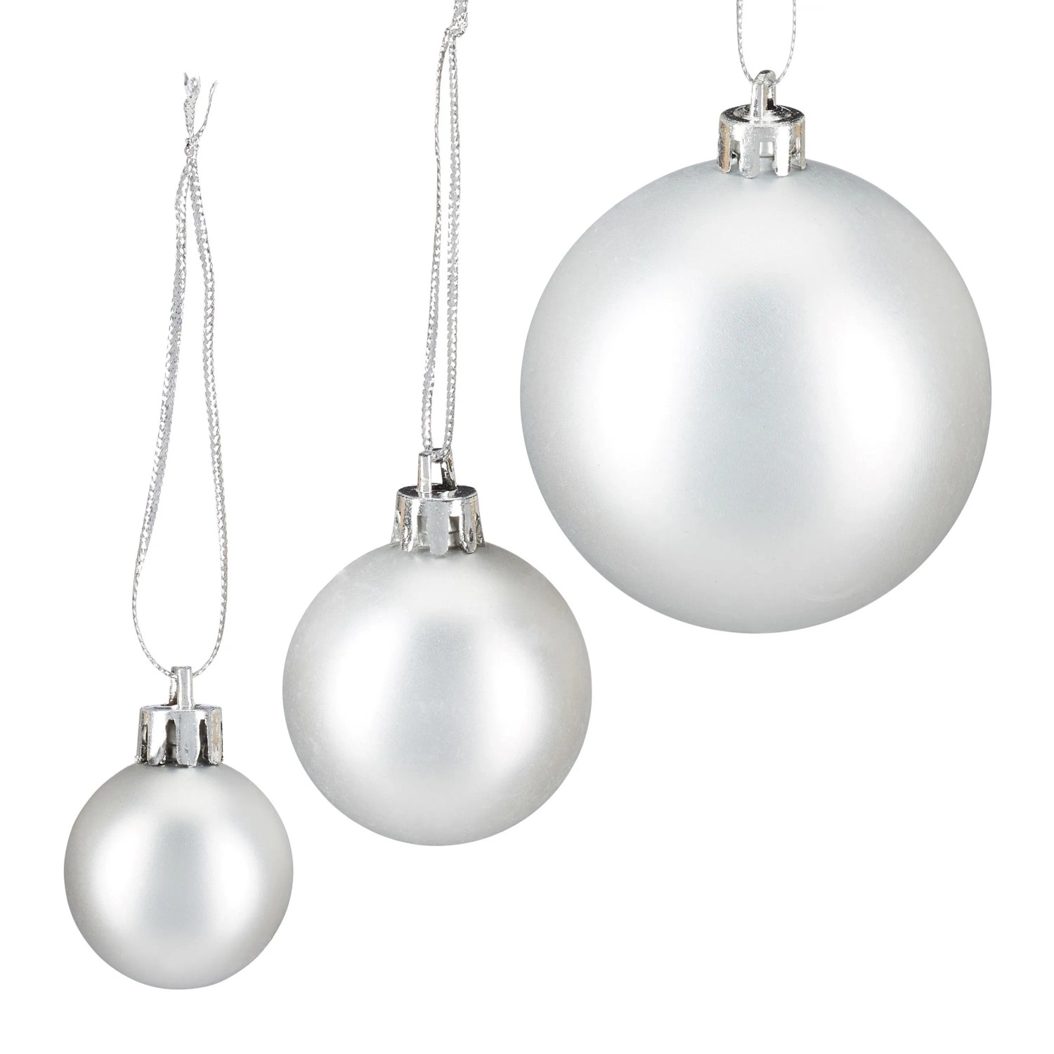 Relaxdays Christbaumkugeln 100er Set Kunststoff Silber Glänzend Matt Glitzernd 3 Größen 4 cm bis 7 cm