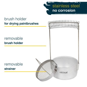 Artina Elba Set: Pinselwäscher mit Sieb, Pinselhalter mit Spirale und Pinsel für Künstlerfarben.