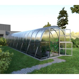 Großes Klasika Gewächshaus 36m² mit Polycarbonat-Abdeckung im Garten.