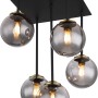 Globo Deckenleuchte Jorge, 5-flammig, schwarz matt mit Rauchglas-Kugeln.
