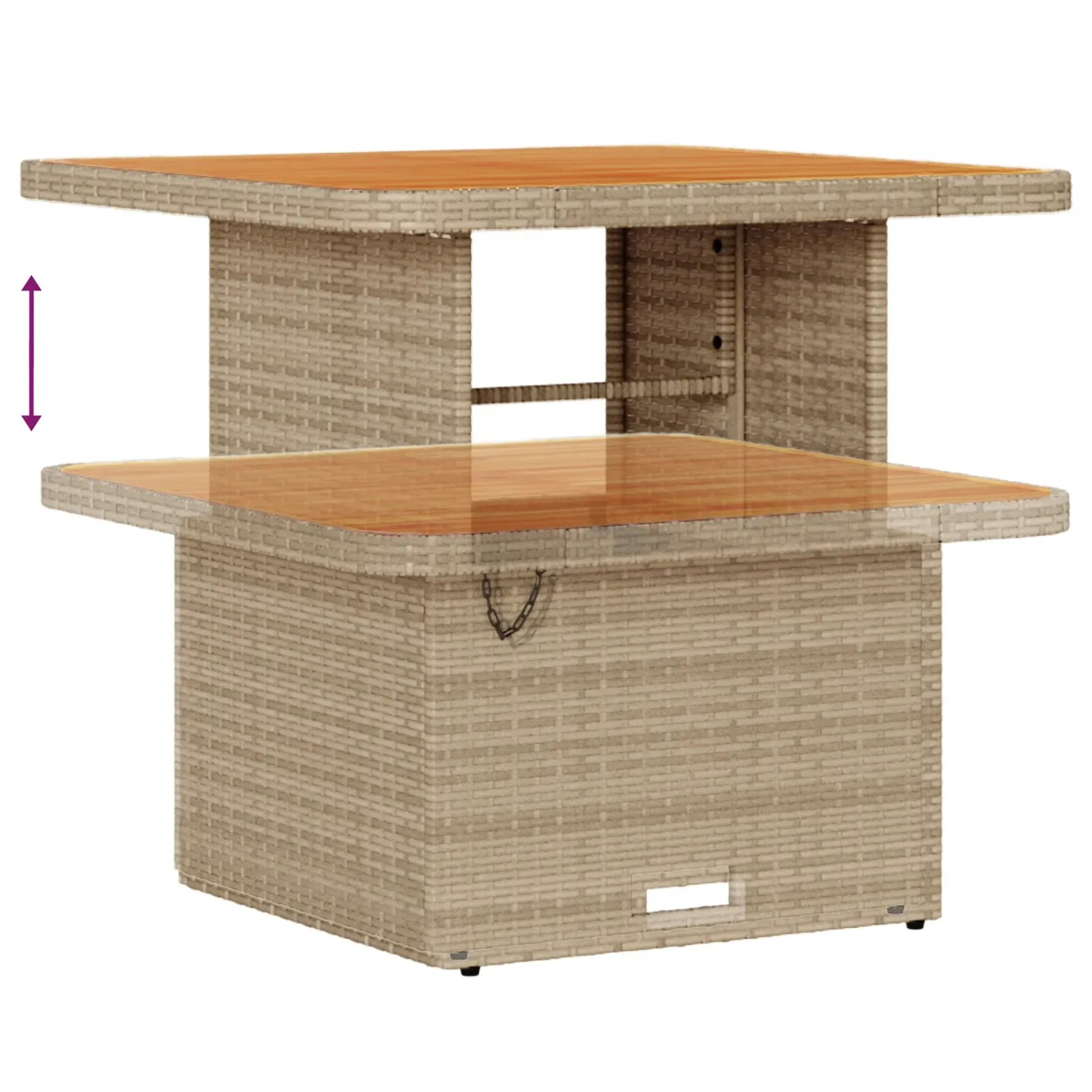 Beiger vidaXL Gartenmöbel Tisch aus Poly Rattan mit zwei Ebenen.