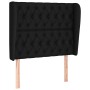 Schwarzes Boxspringbett 90x200 cm mit Stoffbezug und gestepptem Kopfteil.