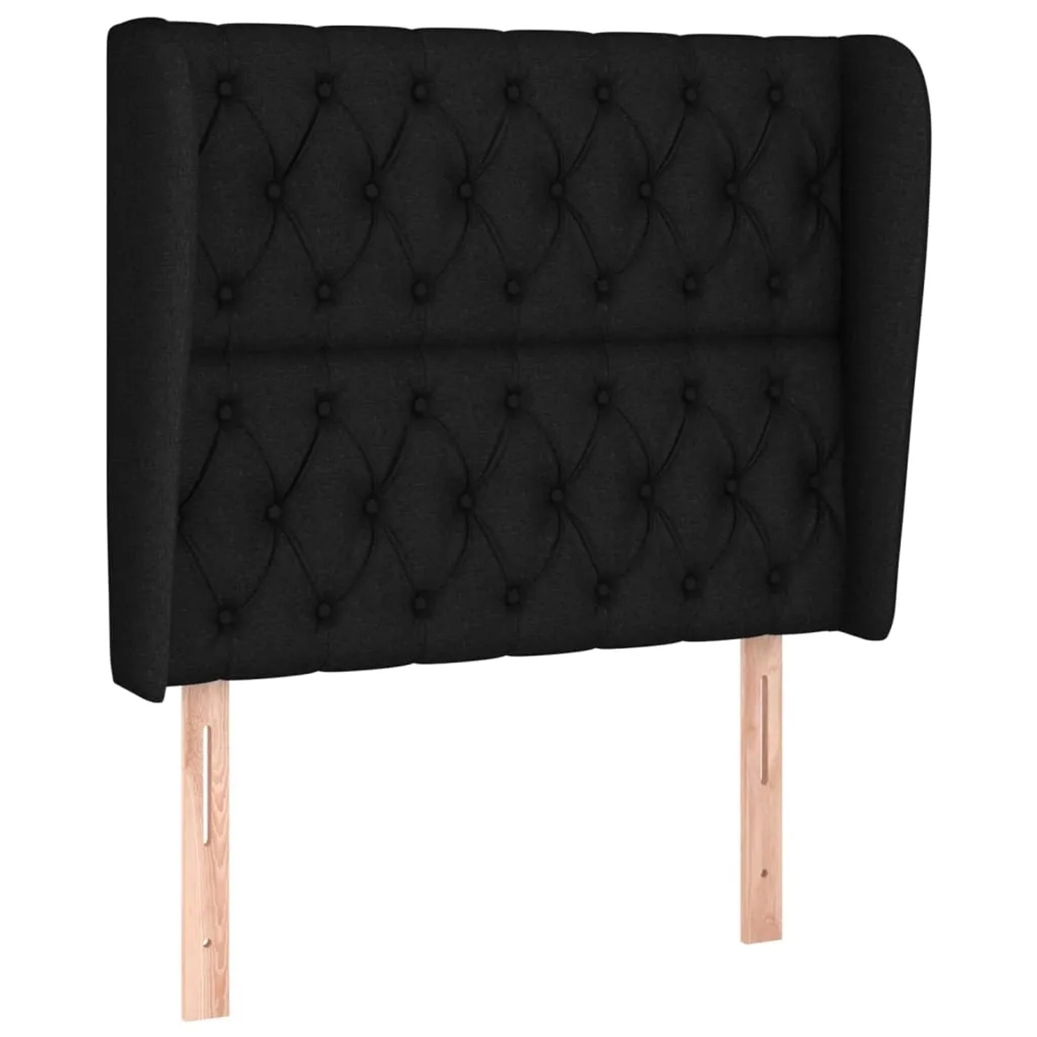 Schwarzes Boxspringbett 90x200 cm mit Stoffbezug und gestepptem Kopfteil.