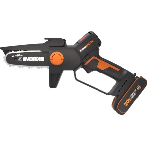Worx Einhand-Astsäge Nitro WG325E: Akku-Astsäge mit orangenen Akzenten für Gartenarbeiten.