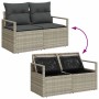 Hellgraues 6-tlg. Garten-Sofa-Set aus Poly Rattan mit Kissen und Stauraum.