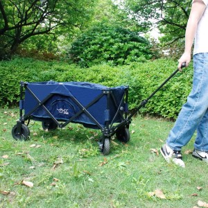 Blauer CCLIFE Bollerwagen mit verstellbarem Griff und Rädern für Camping und Freizeit.