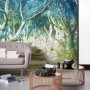 Komar Vlies Fototapete Alley, 200x250 cm, mit Waldweg-Motiv in Grün- und Blautönen.