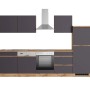 Held Möbel Küchenzeile Turin 300 cm, Graphit-Wotaneiche, mit E-Geräten wie Herd, Spüle und Kühlschrank.