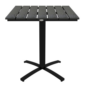 Quadratischer Outsunny Terrassentisch mit Lamellen-Tischplatte und robustem, schwarzem Gestell.