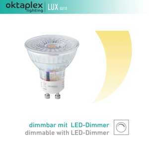 Oktaplex Lux GU10 LED Leuchtmittel, dimmbar, 2700K Warmweiß, 5W, für Deckenleuchten.