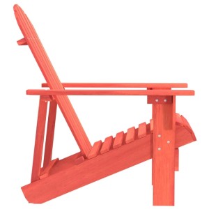 Roter Adirondack-Gartenstuhl aus Tannenholz, Seitenansicht, mit breiten Armlehnen für Garten & Terrasse.