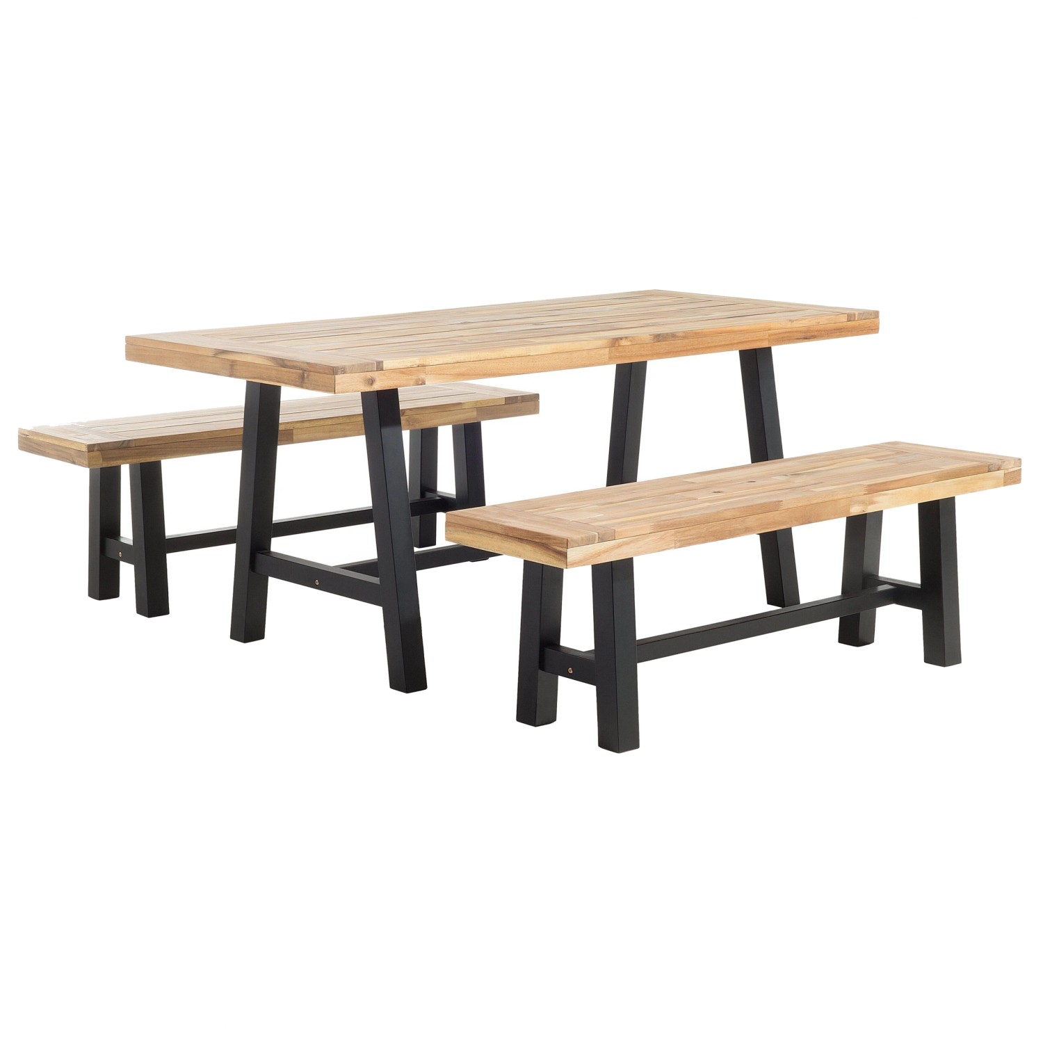 Beliani Gartentisch Set SCANIA Heller Holzfarbton Schwarz 80x170x74 günstig online kaufen