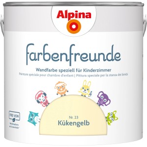 Alpina Farbenfreunde Kükengelb, seidenmatte Wandfarbe für Kinderzimmer, 2,5 Liter.