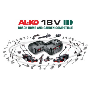 AL-KO 18V Akku Starter-Set mit 2,5 Ah Akku und Ladegerät. Für Gartengeräte der Bosch Home & Garden Familie.