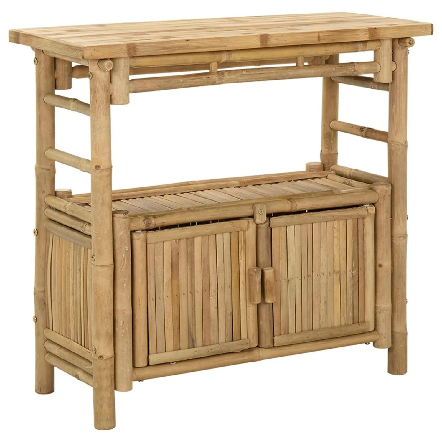 vidaXL Konsolentisch mit Regal mit Tür Natur 80 x 35 x 75 cm Bambus 42028059