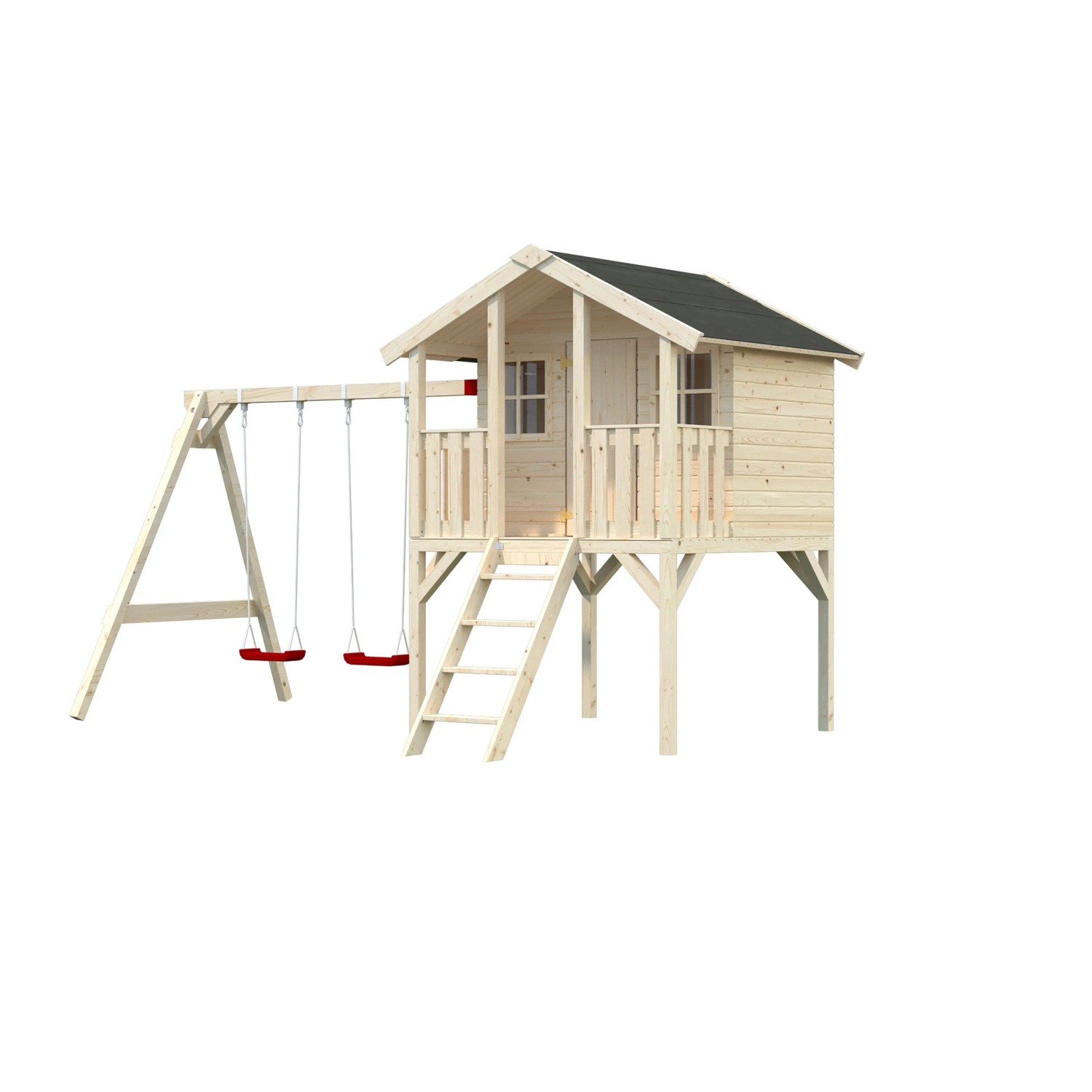 Palmako Toby Set: Spielhaus aus Holz mit Schaukel und Leiter für Kinder ab 3 Jahren.