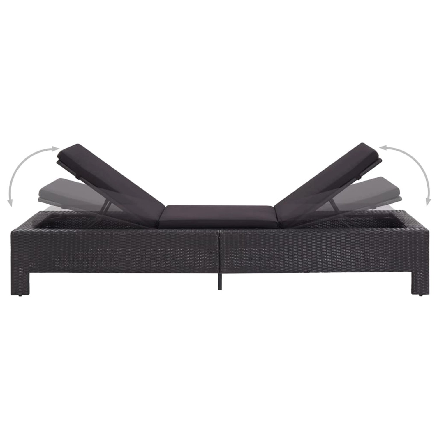 Schwarze vidaXL Sonnenliege aus Poly Rattan mit verstellbarer Rückenlehne und schwarzem Kissen.