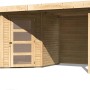 Karibu Holz-Gartenhaus Linköbing mit Pultdach und Anbau, unbehandelt.