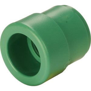 Grüne PPR-Reduzierung DN 25-20 aus Kunststoff für Sanitärinstallationen.
