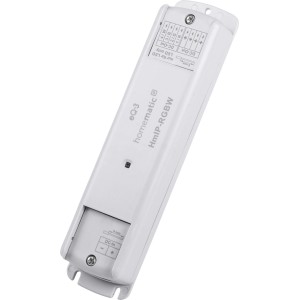 Weißer HmIP LED Controller RGBW für Hausautomation, Detailansicht der Anschlüsse.
