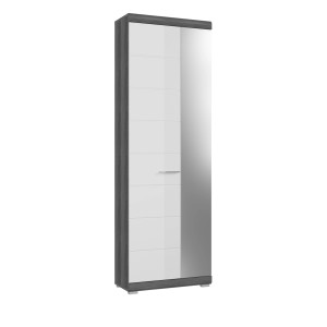 Inn.Furn Garderobenschrank Weiß Hochglanz Grau 62 cm mit Spiegel Shawn